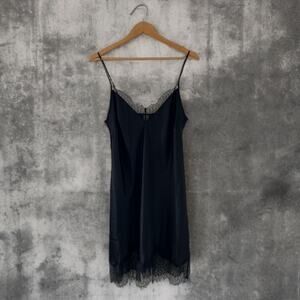 Victoria’s Secret Black Satin Lace Slip Nightgown, Size M, EUC